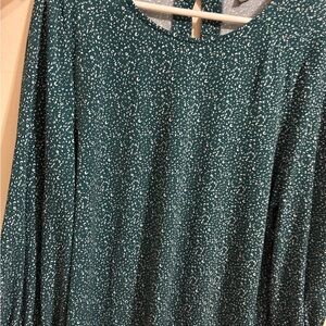 Teal and White Patterned Blouse